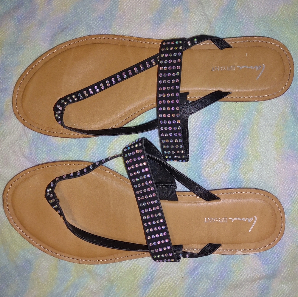 LB Kitten Heel Bejeweled Sandals, USED